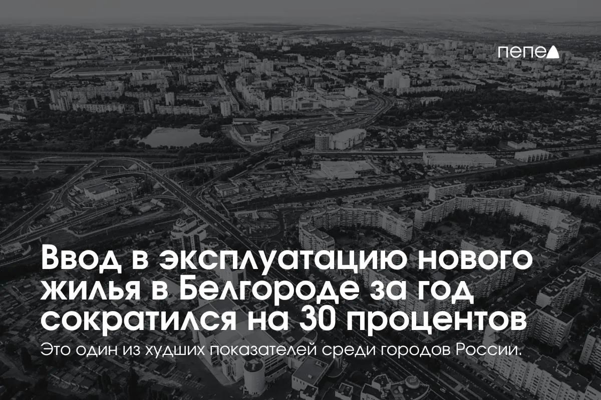В 2025 году в Белгороде ввели 57 тыс. кв. м жилья (0,17 кв. м на человека) — в 4,3 раза ниже среднероссийского уровня. Сокращение продолжается второй год подряд.