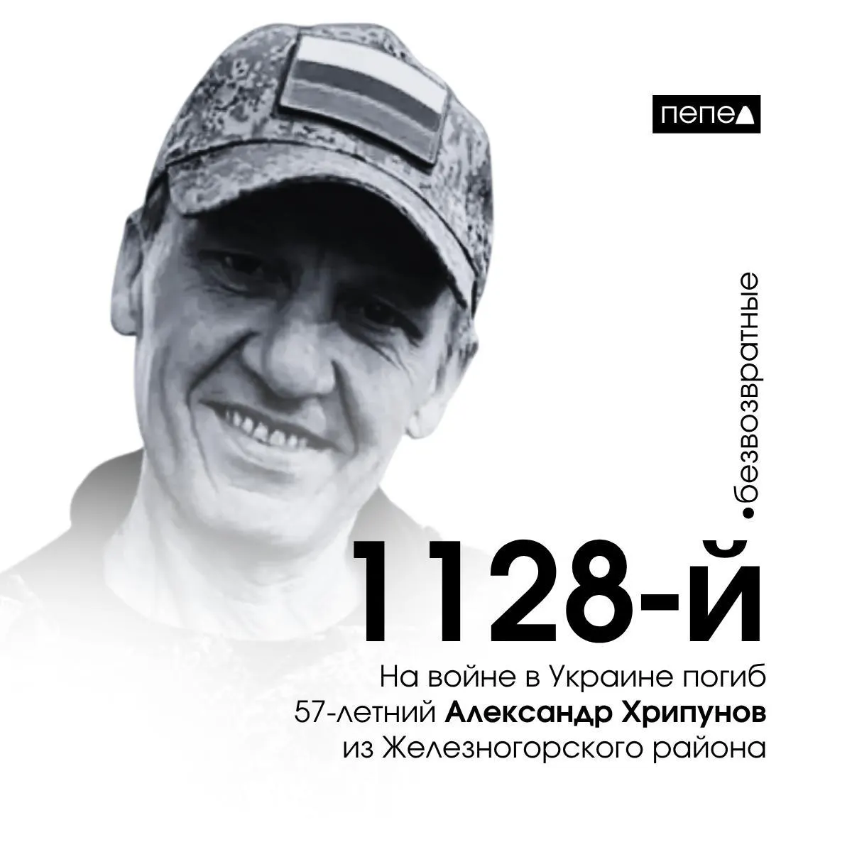 57‑летний житель Железногорского района погиб 24 сентября 2024 года в зоне боевых действий в Украине. По собранным данным, он стал 1128‑м погибшим военнослужащим из Курской области — всего зарегистрировано 1576 погибших жителей региона.